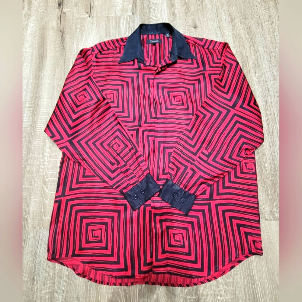 Genelli Men's Pre-owned 100% Silk Shirt Size Medium Red/Black
